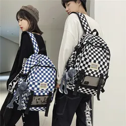Youth Backpack 2022 Fashion Lattice Design Nylon Waterproof Laptop School Bag Large Capacity Travel Men's Backpacks Campus Sac
