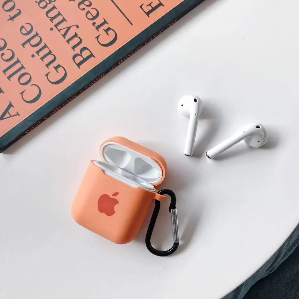 Для Apple AirPods 2 1 Аксессуары для наушников Мягкий чехол милый цветной чехол с логотипом с крючками - Цвет: 1