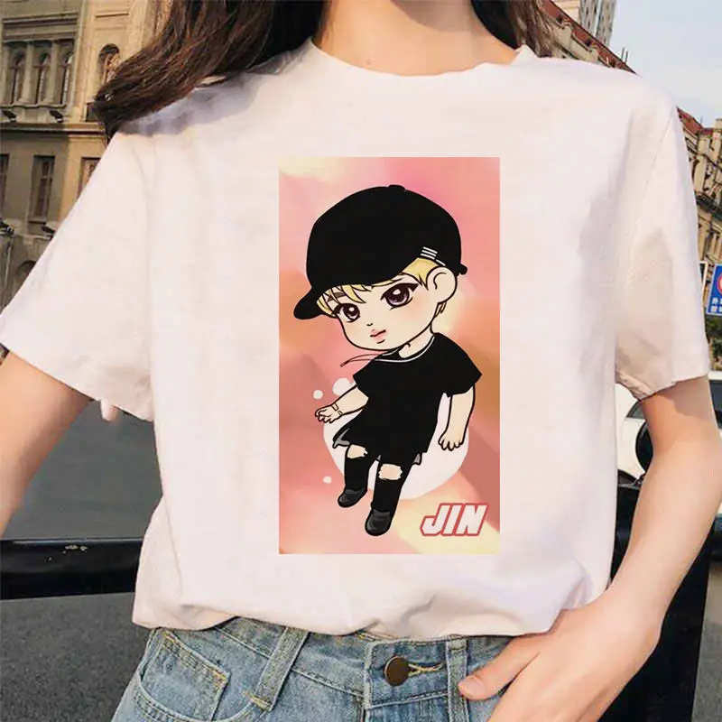 Harajuku JIN SUGA J HOPE JIMIN V JUNGKOOK футболка bangtan для мальчиков женская футболка в Корейском стиле больших размеров kpop женская футболка ulzzang - Цвет: white