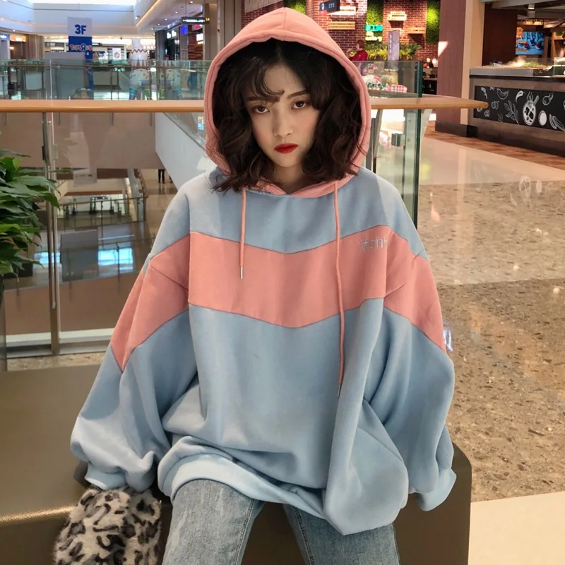 Новинка зимы корейский ulzzang мода свободные буквы с капюшоном Большие размеры Толстовка ins Harajuku Женская Повседневная Милая шикарная Толстовка