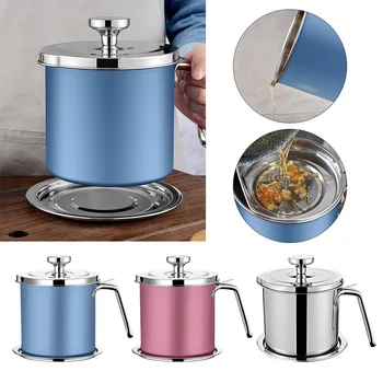 

1.3L Frying Oil Rustproof Sealed Bacon Grease Container Storage Pot Stainless Steel Large Capacity Keeper Non Slip Cooking