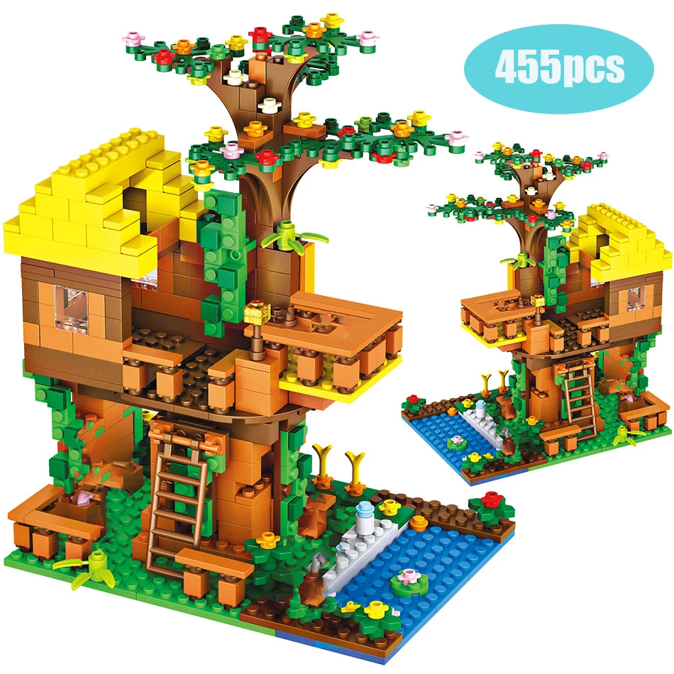 

445pcs My World Brinquedo Bricks Classic Compatible Legoinglys Minecrafted Jungle Tree House Building Blocks Toys For Children