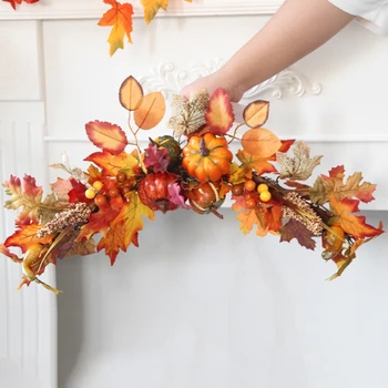 

Fake Autumn Pumpkin Maple Leaves Home Garden Hanging Artificial Plant Wedding Party Garland Plants Decor
