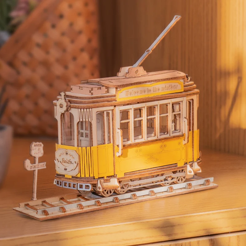 Robtiendra me-Kit de construction de maquettes en bois pour enfants et  adultes, jouet de bricolage, voiture vintage, tramcar chesdistricts age,  transport 3D, cadeau, 3 types