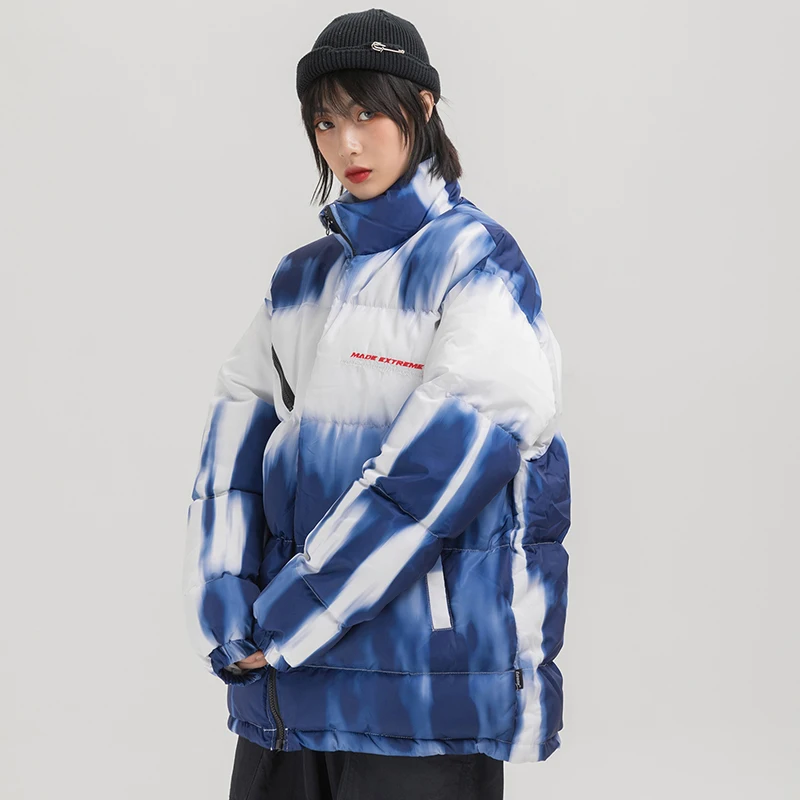 Иллюзия Tie Dye Puffer стеганая зимняя куртка мужская парка хип хоп уличная пуховик
