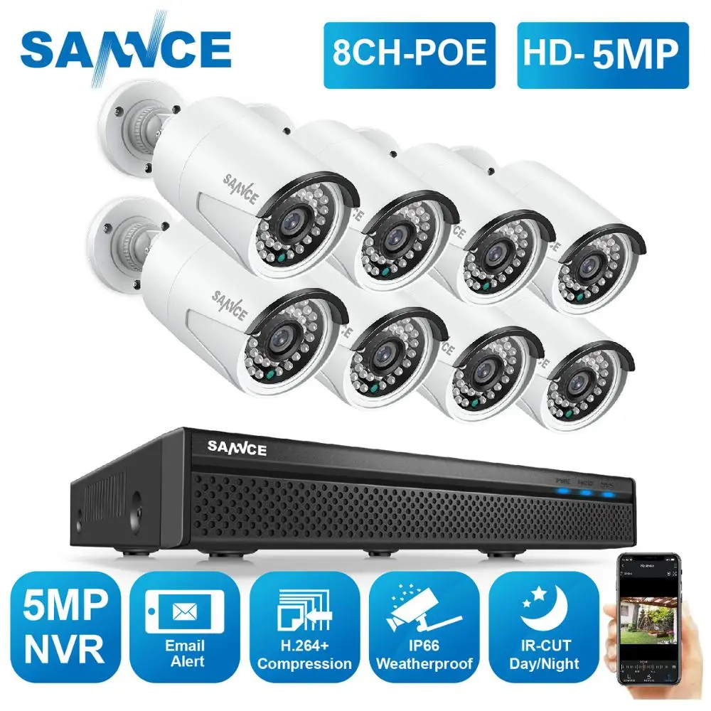 

SANNCE 8CH 5MP FHD POE Video Security System H.264+ 5MP With 8X 5MP Outdoor Weatherproof IP Camera CCTV Kit Built-in Microphone