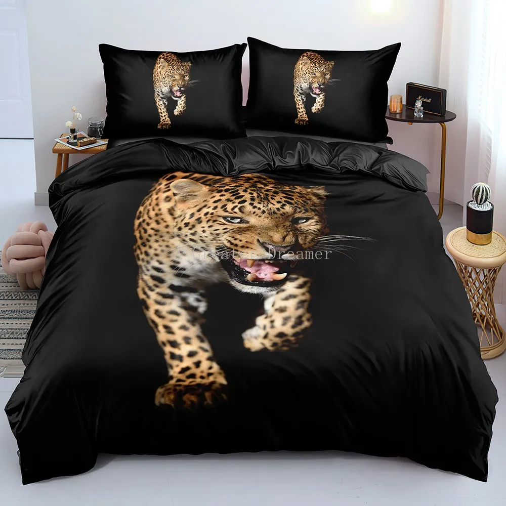 

New 2021 Leopard Bedding Set 3D Print Animal Duvet Cover Black White Luxury Home Textiles Queen King Size For Adults Kids