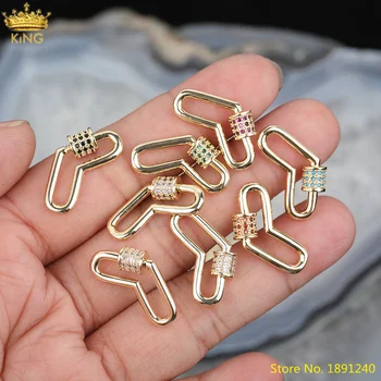

10Pcs 7x21mm Zirconia Heart Shape Carabiner Fastener Screw Lock Clasp Accessories For Hip Pop Punk Jewelry Making Components