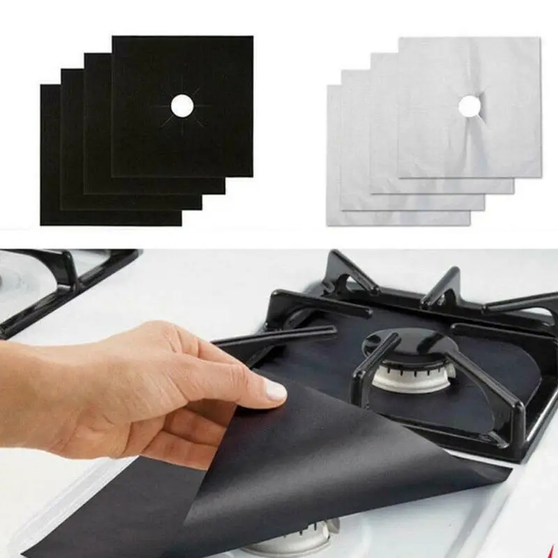 4pcs Kitchen Gas Stove Top Burner Reusable Protector Liner Cleaning Pad