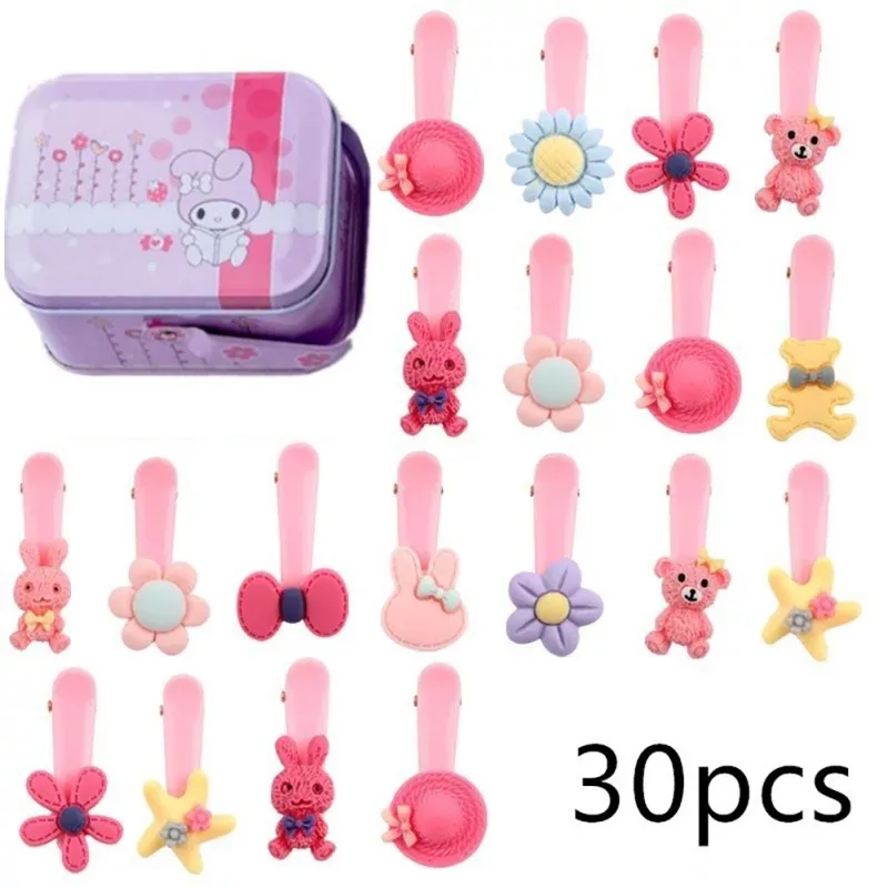 30PCS Girls Hairpins with Small Lovely Soft Knitted Cartoon Animal Flowers Cute Hairclips Children Hair Clip Hair Accessories