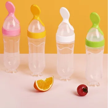 

New Baby Feeding Spoon with Dust Cover Scale ​​Mark Suction Cup Round Bottom Leak-proof Design Bottle