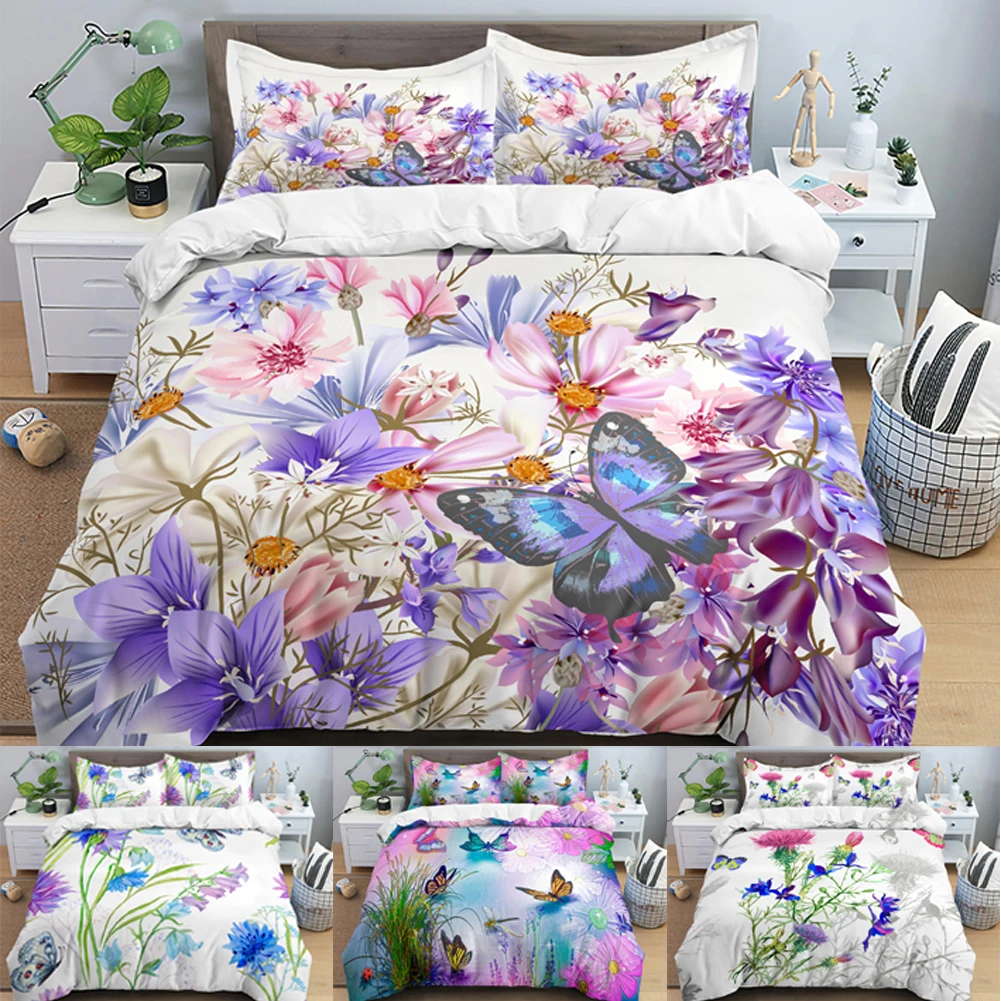 2Pcs Flower Pillow Case Sets Queen King Size Bedding Set Sheets Pillowcase Cover 