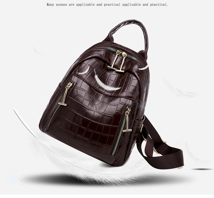 Multifunction Women Alligator Leather Teenager Girls School Backpacks Vintage Shoulder Bags Brown Multifunction Women Alligator Leather Teenager Girls School Backpacks Vintage Shoulder Bags Brown