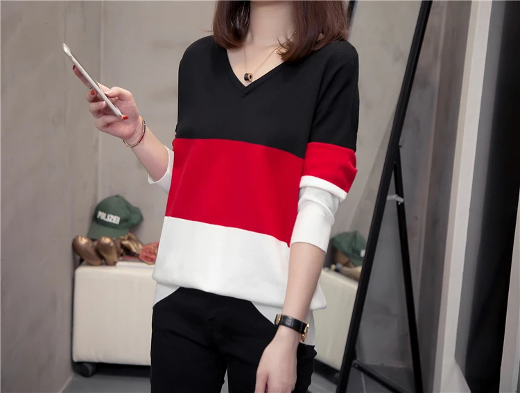 Plus Size Striped Korean Knitted Tops Sweaters Women Autumn Winter Fashion Loose V Neck Ladies Knitwear Oversized Jumpers