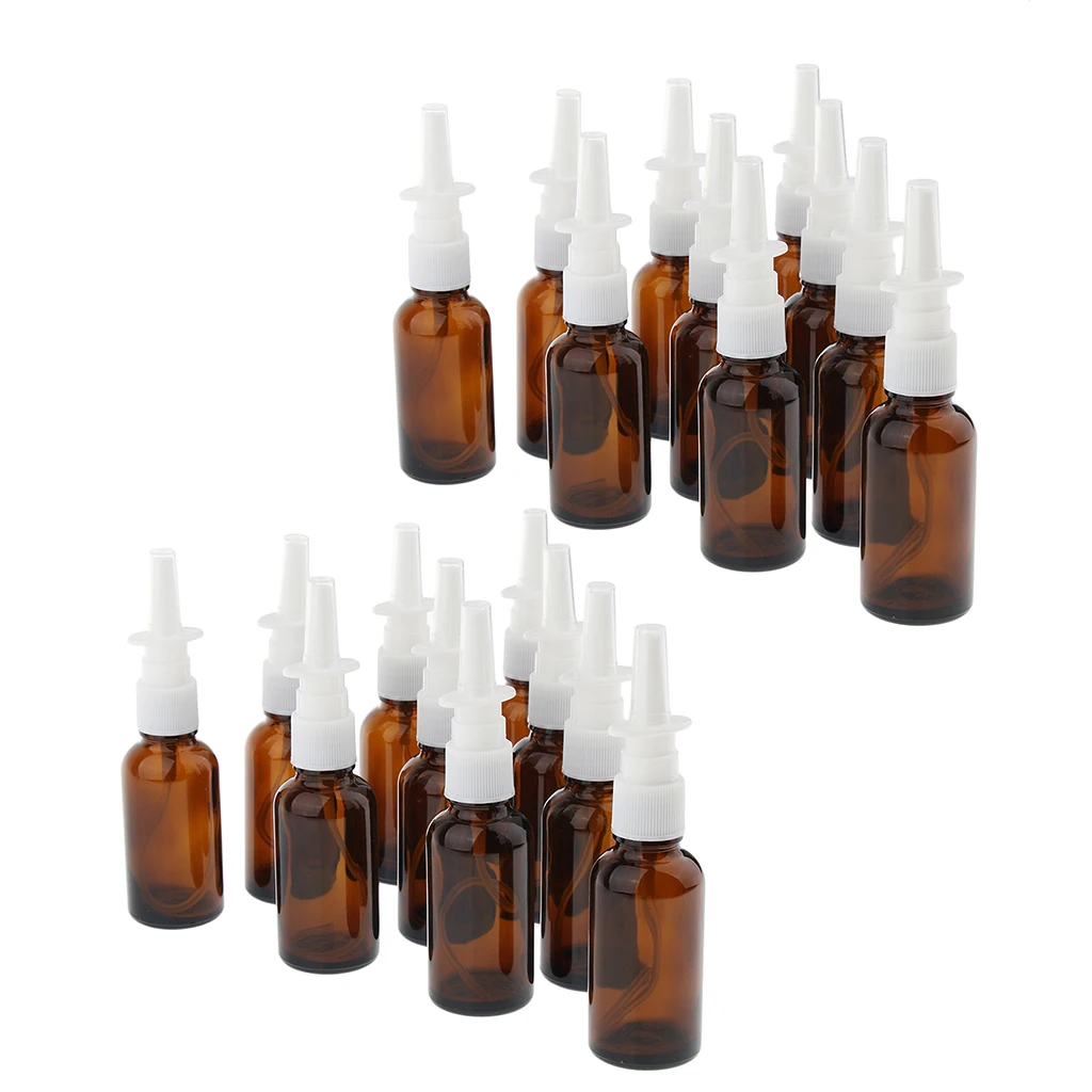 20 Pieces 30ml Empty Nasal Spray Bottle, Amber Glass Fine Mist Vials, Sterile Nasal Sprayer for Travel