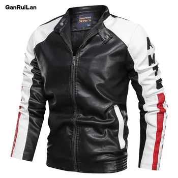 

2020 New Fashion Clothes Men's Leather Jacket Casual Patchwork Leather Jacket Stand Collar Zipper Leather Jacket Men JK19136