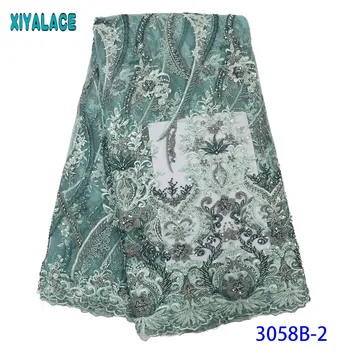 

Latest African Laces Fabric Hot Sale French Handmade Beaded Lace Fabric Nigerian Luxury Laces with Beads KS3058B