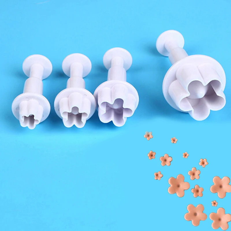 TPXCKz Hot Sale 4 Pcs/lot Flower Plum Blossom Shaped Plastic Cookie Cutters Set Pressing Mold For Cake Pastry Fondant Tool | Дом и сад