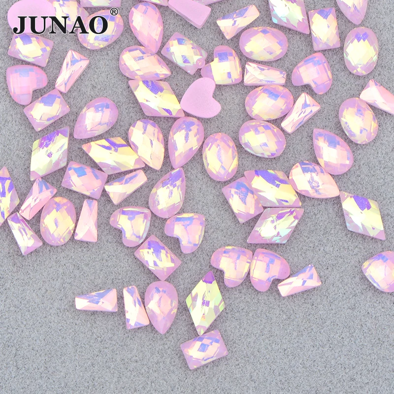 Стразы для ногтей JUNAO Mix неоновые розовые AB наклейки с плоской задней
