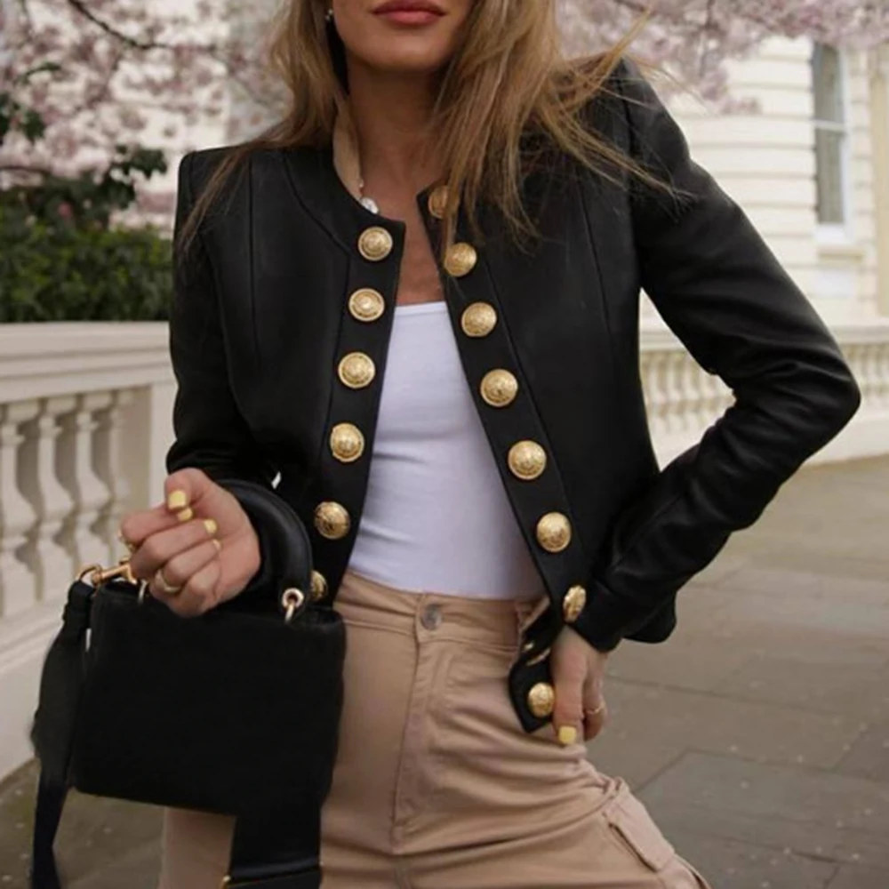 

2019 Fashion Jacket Women Business Style Coat Casual Double-breasted Buttons Open Front Blazer Femme Suit Streetwear