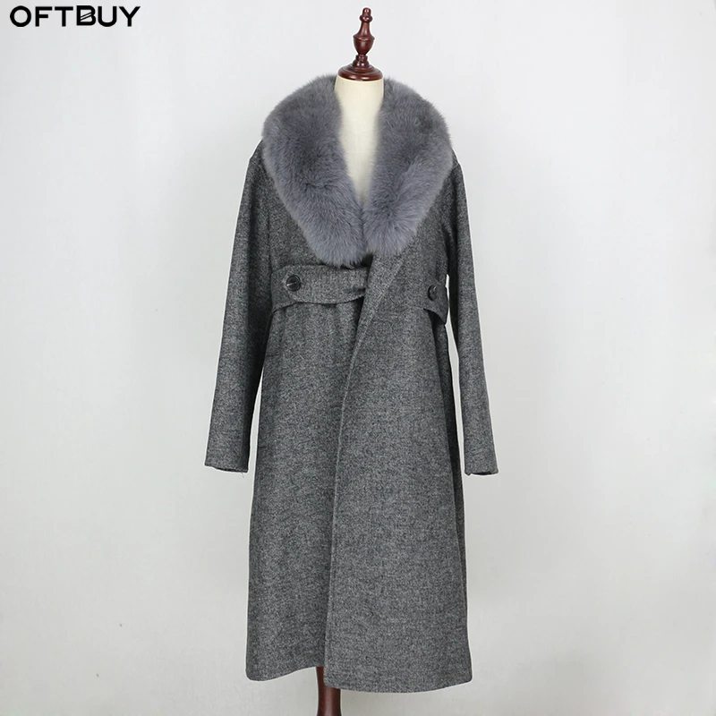 OFTBUY серое пальто из натурального меха зимняя куртка для женщин натуральный Лисий