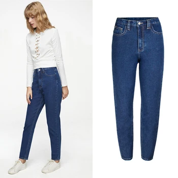 

Spring and Autumn Jeans Women's Fashion Straight Pants Dark Blue High Waist Denim Pants Women's Loose Casual Pants Jeans Women