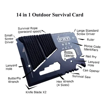

14 in 1 Credit Cards Mini Wallet SOS Survival Knife Stainless Steel Multi Functional Outdoor Camping Rescue Pocket Tool