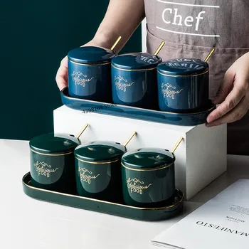 

Nordic Phnom Penh salt pot ceramic seasoning jar creative home with lid seasoning jar chopsticks storage tube kitchen supplies