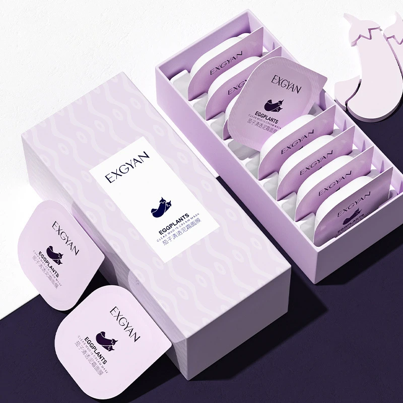 

8Pcs/Box Natural Eggplant Extract Mud Facial Mask Oil Control Moisturizing Acne Blackhead Deep Cleaning Mask For Eensitive Skin