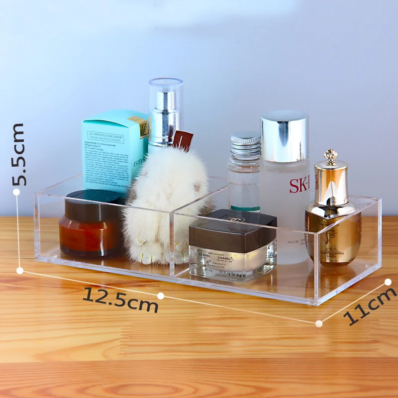2 Grids Portable Clear Acrylic Makeup Organizer Storage Box Transparent Cosmetic Makeup Tool Storage Box Case Lipstick Perfume Organizer - Цвет: 2 Grids