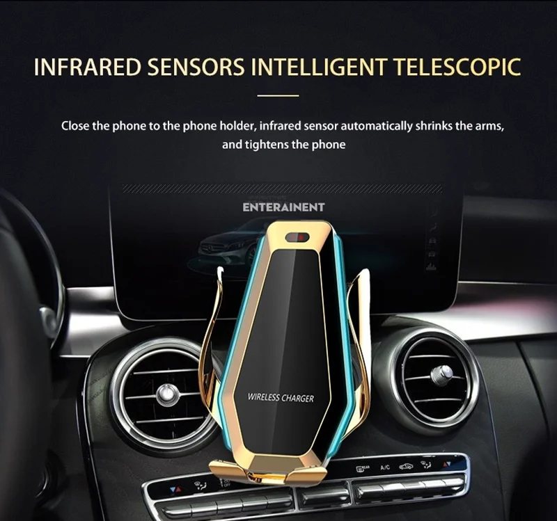 P10 10 Вт Qi Беспроводное Автомобильное зарядное устройство для iPhone XS X 8 Led беспроводная Быстрая зарядка автомобильный держатель телефона для samsung S8 S9 S10 huawei