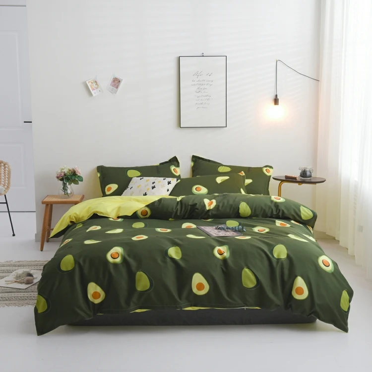 ANNAs хороший материал фруктовый принт модный авокадо зеленый комплект постельного белья сплошной цвет желтый простыня Твин Королева Король Покрывало горячая распродажа