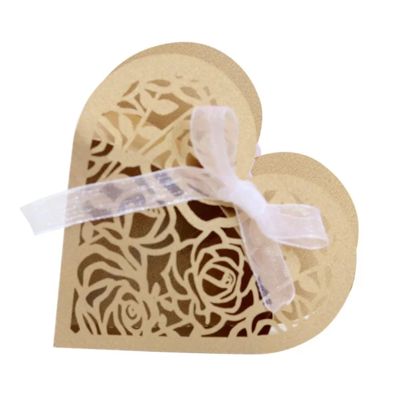 50 штук, пустотелая класса люкс в форме сердечка, для конфет коробки Подарочная упаковка для маленьких девочек, с бантом из ленты, Для Свадьба, для конфет упаковка для шоколада бумажная коробка украшения - Цвет: AS1001A7
