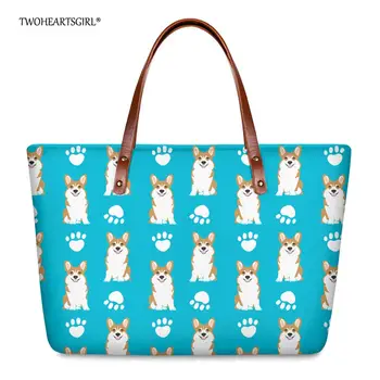

Twoheartsgirl Casual Women Bags Cute Corgi Dog Print Tote Handbags Printing Female Travel Shoulder Bag Fasion Top-handle Bags