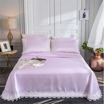 

semi-enclosed bed cover ice silk bedspreads queen size summer cool lace edge bed cover machine washable folding mat solid color