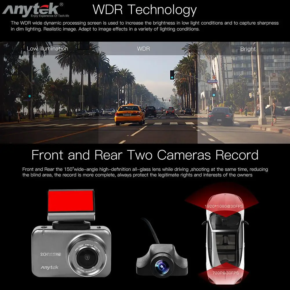 Anytek Z1 Автомобильная камера DVR DVRS 1080P FHD Даш-камера с сенсорным экраном Wifi вождения рекордер с камерой заднего вида