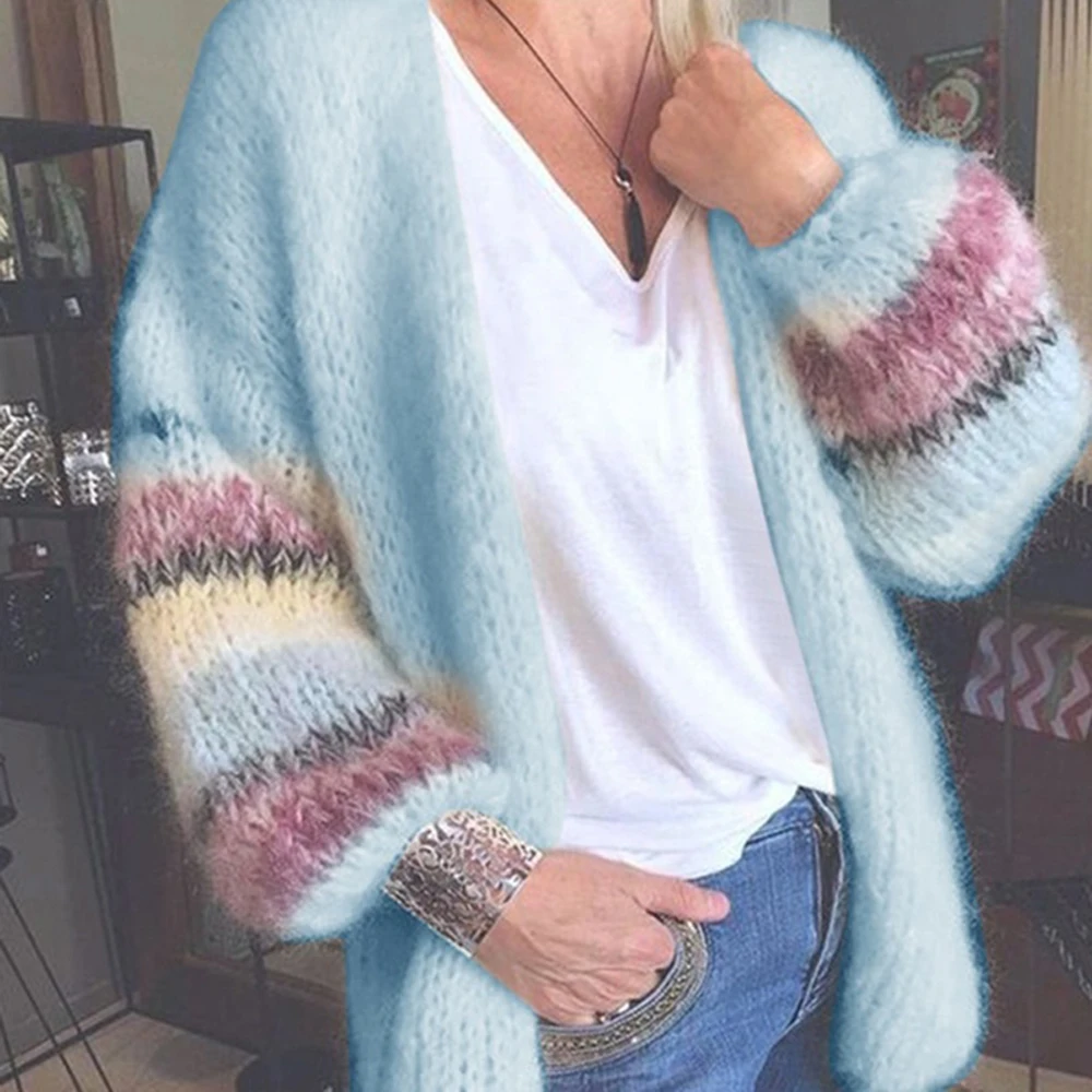 

CYSINCOS Long Cardigan Female 2020 Winter Autumn Long Sleeve Crochet Cardigan Women Sweater Women Striped Knitted Jacket Tops