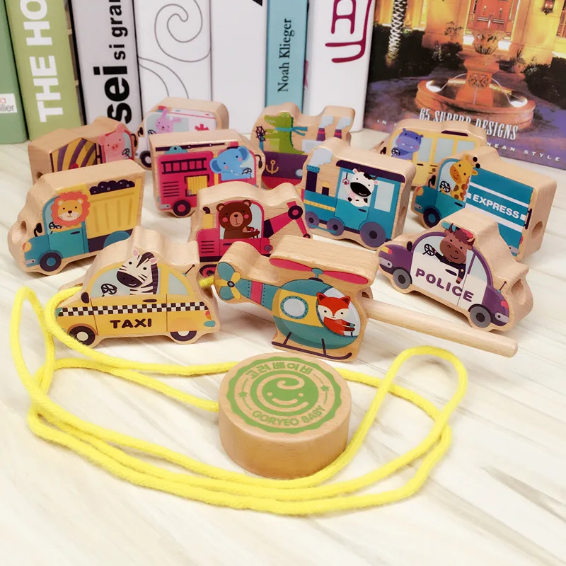 

Goryeobaby Wooden Children Large Particles Building Blocks Traffic Scene Threading Car String Building Blocks Rope Beaded Bracel
