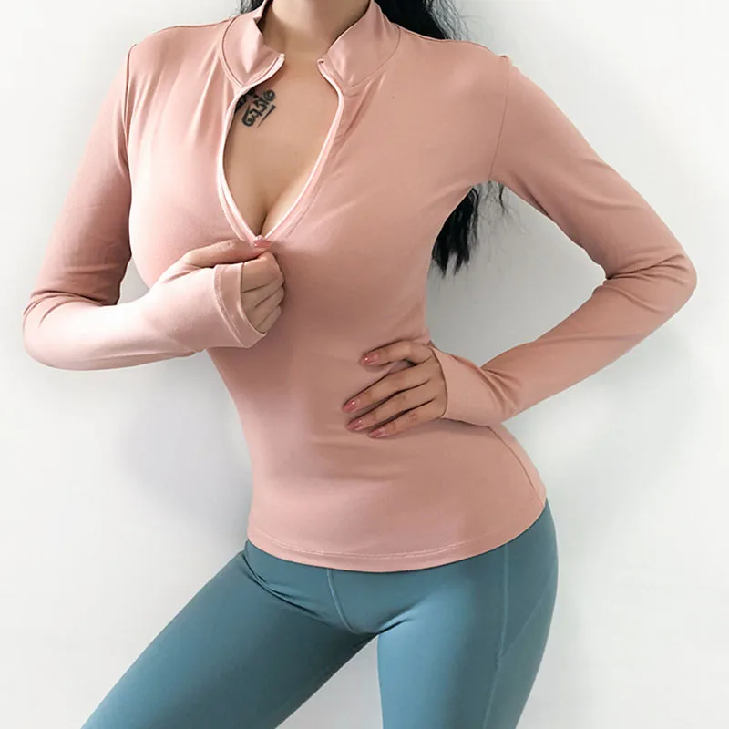 SVOKOR Zipper Women Long Sleeve Running Shirts Sexy T-shirts Solid Sport Quick Dry Fitness Gym Tops | Женская одежда