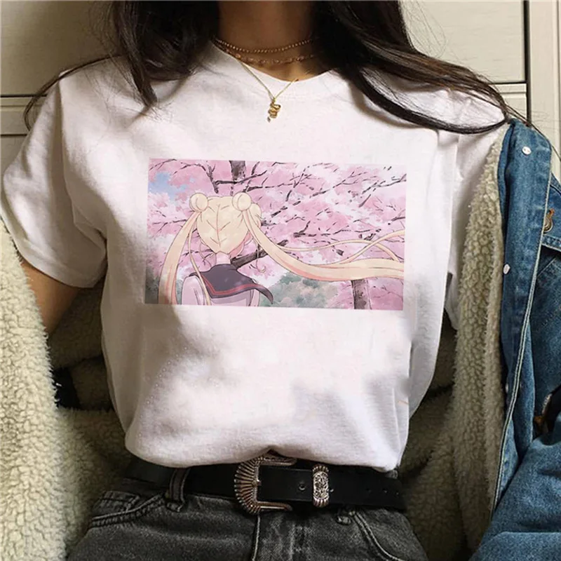 Аниме Сейлор Мун Забавный мультфильм лето новые буквы печати Harajuku мода ins короткий рукав женская футболка Топы - Цвет: Style 4