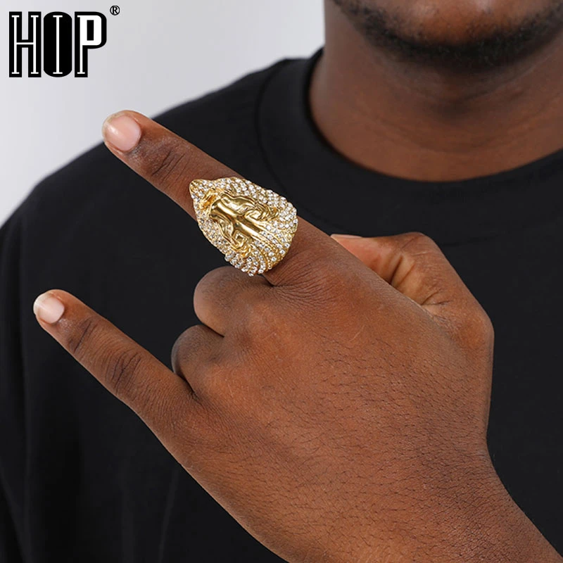 acero inoxidable de chapado en oro para hombre, joyería con Micro pavé de HIP Hop, cabeza de león brillante|Anillos| - AliExpress