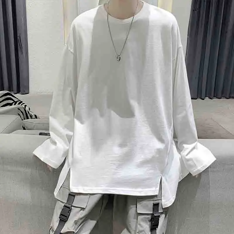 Мужская футболка с длинным рукавом разрезом свободного покроя|Футболки| |