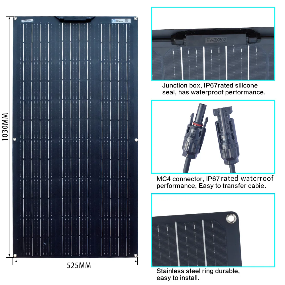 Комплект из 2 предметов, 4 шт. 10 шт. 100 Вт солнечная панель солнечных батарей Гибкая солнечная батарея солнечных батарей для автомобиля/яхты/пароход 12V 24 вольт постоянного тока 100 ватт Солнечная Батарея - Цвет: black 100w
