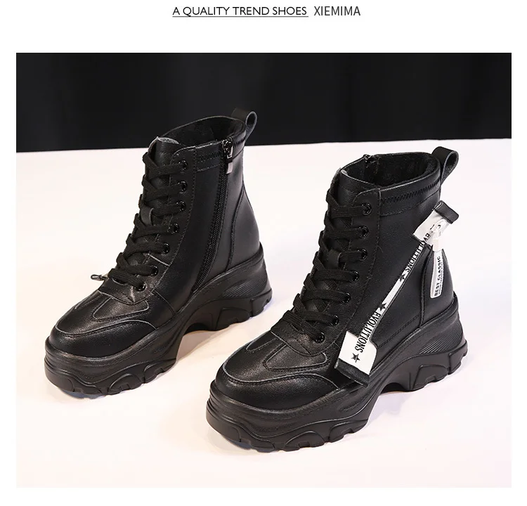 Женские зимние ботинки на толстой подошве, коллекция 2019 года, Ботинки martin на шнуровке, женские ботильоны на молнии в стиле милитари