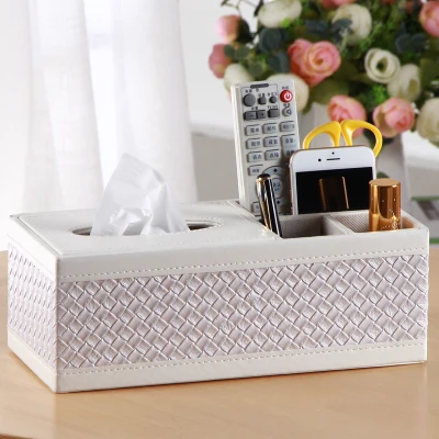 white woven rectangl Коробка для салфеток многофункциональный держатель для салфеток кожаный пульт дистанционного управления офисная коробка для хранения настольный органайзер - Цвет: white woven rectangl