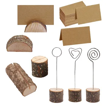 

1pc Wedding Wood Semicircular Desktop Ornament Picture Stand Card Holder Natural Stump Photo Clip School Office Desktop Ornament