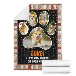 Corgi leave paw prints on your heart fleece blanket funny 3D printed Sherpa Blanket on Bed Home Textiles HOME ACCESSORIES Corgi leave paw prints on your heart fleece blanket funny 3D printed Sherpa Blanket on Bed Home Textiles HOME ACCESSORIES