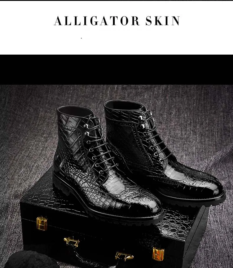 gete new men crocodile belly leather boots male crocodile boots black fashion boots for male shoes