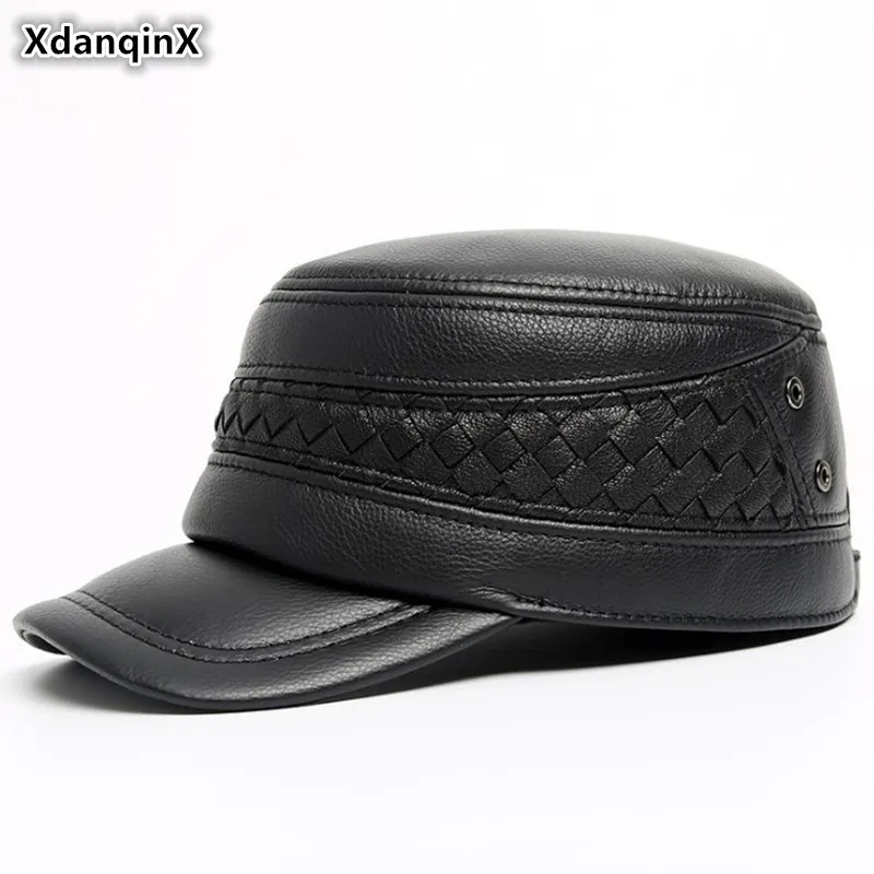 XdanqinX Для мужчин, кожаные кепки Натуральная кожаные кепки Регулируемый Размеры теплые армейские кепки осень-зима теплые Для мужчин плоский Кепки Dad's шляпа
