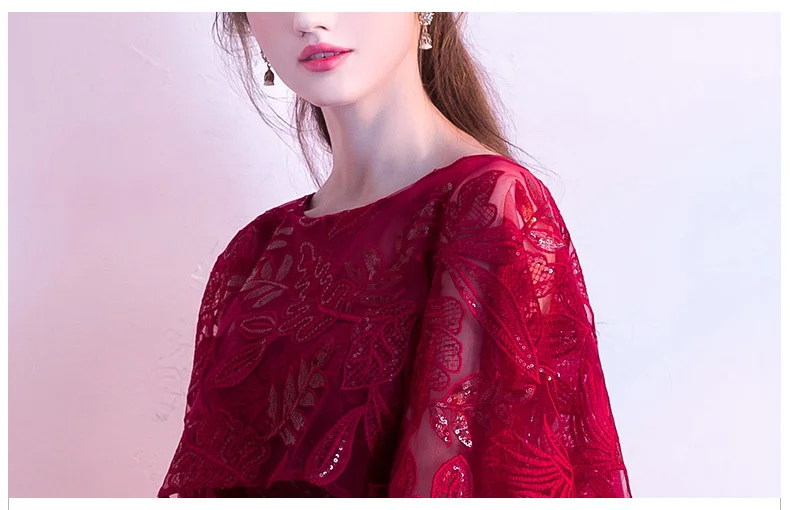 Wine Red Sequined Lace Long Prom Dresses 2019 A-line Scoop Neck With Jacket Floor-length  Plus Size Formal Dresses For Women